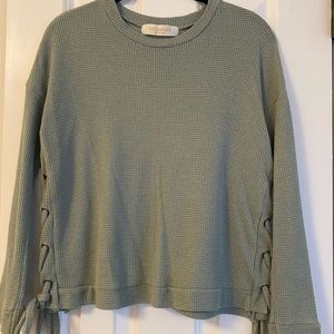 Sage Green Waffle Knit Tie Sweater